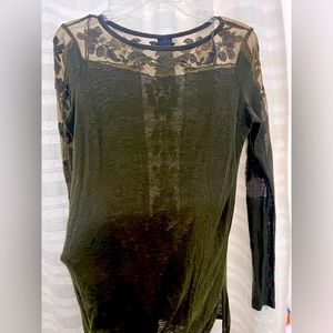 Free People Green Sheer Panel Floral Top